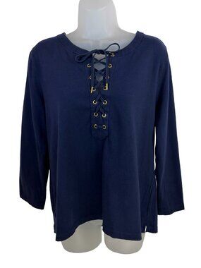 J.Crew Navy Blue Lace Up 3/4 Sleeve Knit Size Large